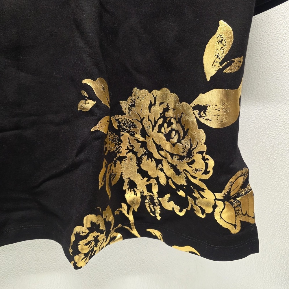 Catherines Black Label 3/4 Sleeve Black Gold Foil Floral Ponte Tunic Size 2X - Picture 6 of 10